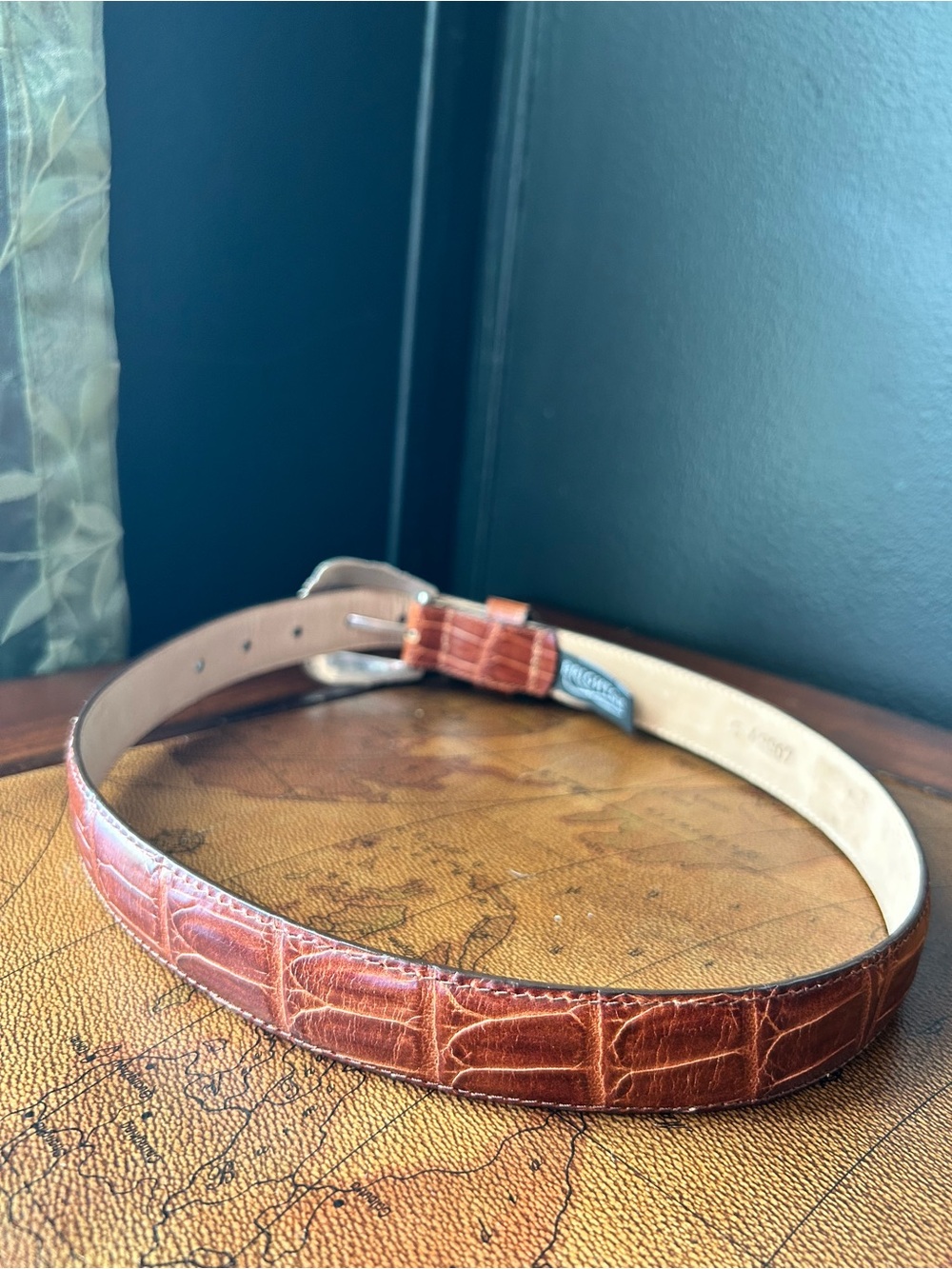 1996 BRIGHTON Belt Brown Croc-Embossed with Stainless Steel Hardware - Picture 3 of 11